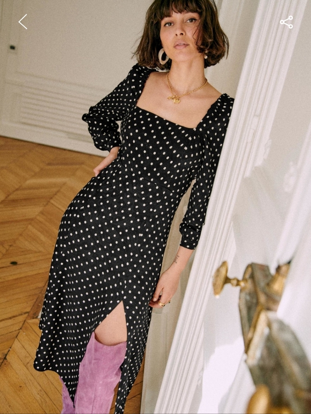 Sezane Shella Black & White Polka Dot Midi Dress